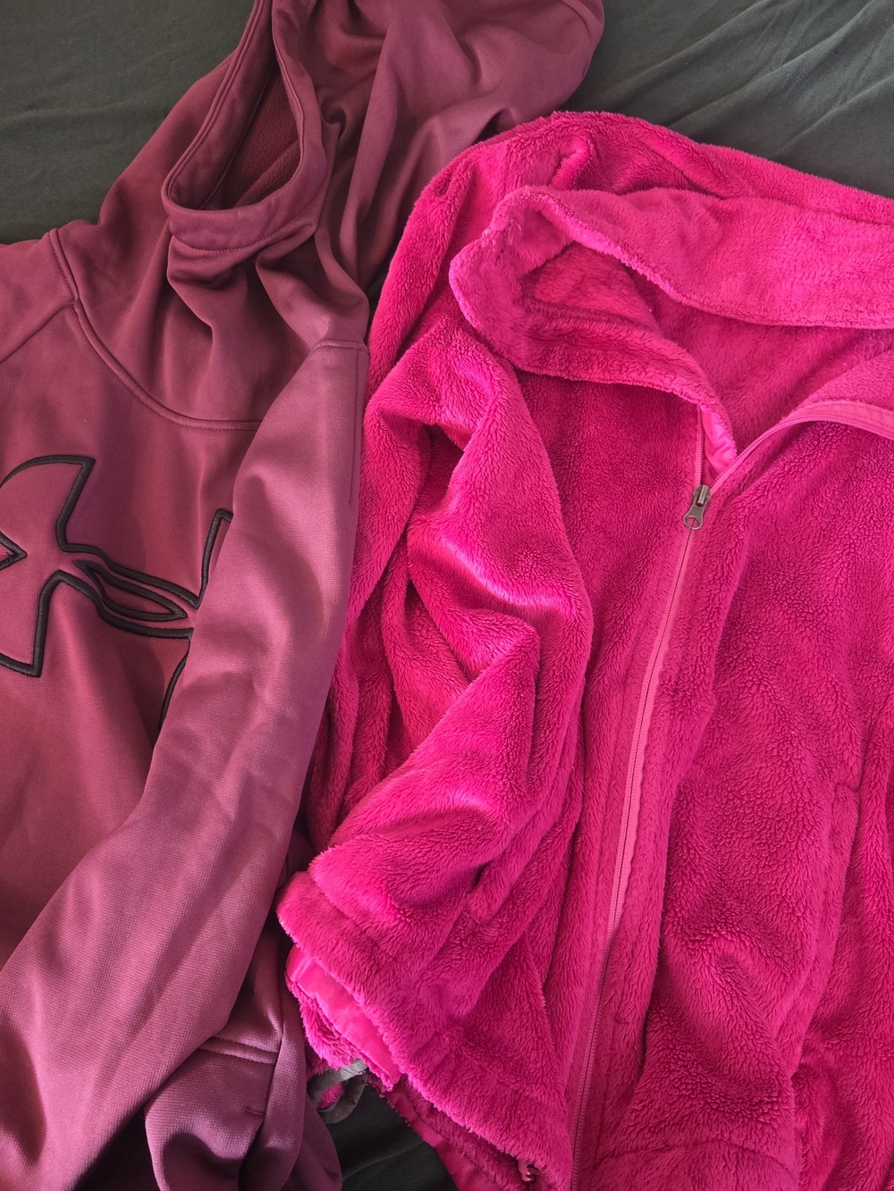 Under Armour Maroon Hoodie with Bright Pink Fleece Zip Jacket